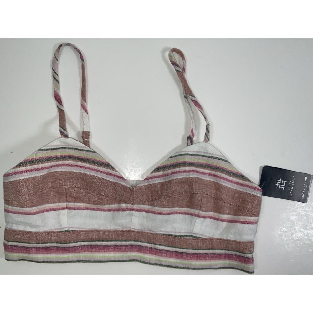 NWT Women's Lucky Brand Linen Blend‎ Striped Bralette Top Shirt - Small